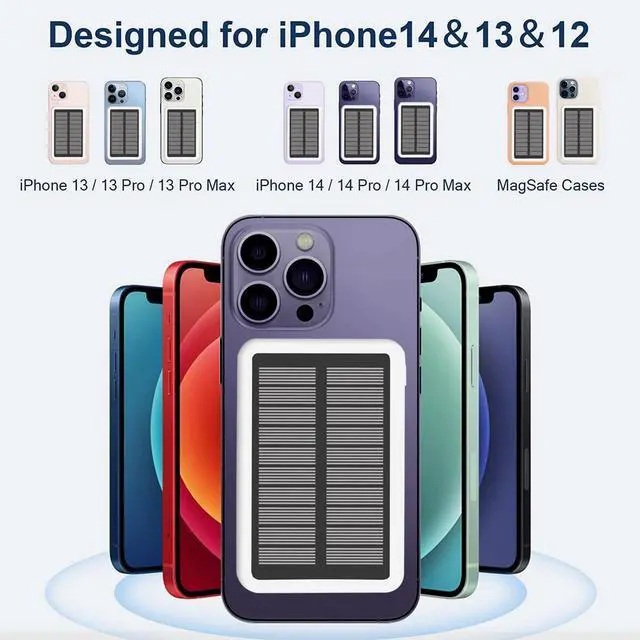 Alt view image 4 of 7 - RABrand Solar Wireless Magnetic Power Bank 10000mAh Portable Charger with Solar Panel Strong Magnet 22.5W Fast Charging Solar Charging in All Type of Weather Compatible with iPhone 14/13/12