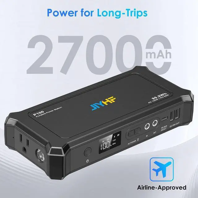Alt view image 7 of 7 - Portable Power Bank with AC Outlet - 99.9Wh/27000mAh High Capacity Laptop Charger,100W + 65W PD USB-C 5521 DC Ports for Business Travel, Home & Outdoor, Emergency Backup Black