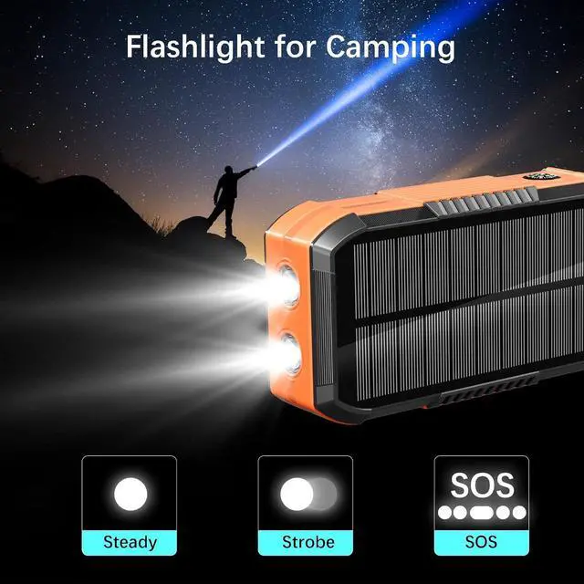 Alt view image 7 of 7 - Solar Charger Wireless Power Bank 73200mAh Built in 2 Cables and Hand Crank Portable Charger 22.5W Fast Charger 6 Outputs & 4 Inputs External Battery Pack with Bright Flashlight and Compass