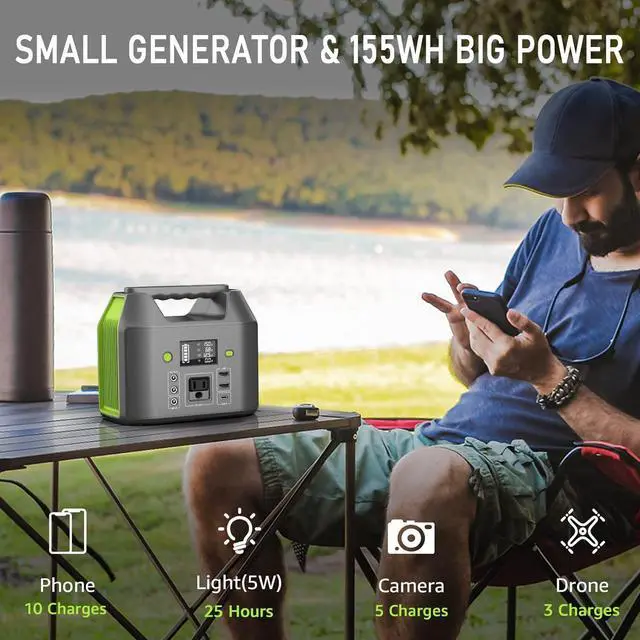 Alt view image 2 of 7 - 155Wh Power Bank 150Wh Portable Power Station 110v Battery Pack 6 Outputs w/AC Outlet LED Light for Outdoor Camping Road Trip Emergency