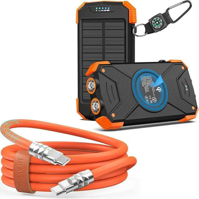Main image of Solar Charger Power Bank 10 000mAh Portable Wireless Charger 20W Fast Charging+60W Fast Charging USB C to USB C Cable Type C Charging Cable Cord Fast Charge