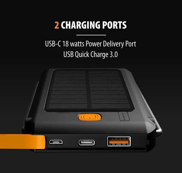 Alt view image 2 of 6 - ToughTested Dual 10,000 mAh Solar Power Portable Charger Battery Pack Power Bank IP44 Waterproof and 18 LED Flashlight