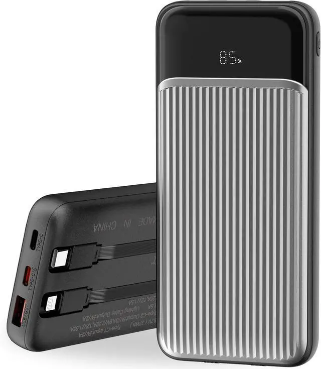 Main image of Portable Charger with Built in Cable 10000mAh LED Display with 4 Output high Speed External Battery Pack Travel Phone Charger Compatible for iPhone  iPad Android Black