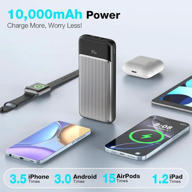 Alt view image 4 of 7 - Portable Charger with Built in Cable 10000mAh LED Display with 4 Output high Speed External Battery Pack Travel Phone Charger Compatible for iPhone  iPad Android Black