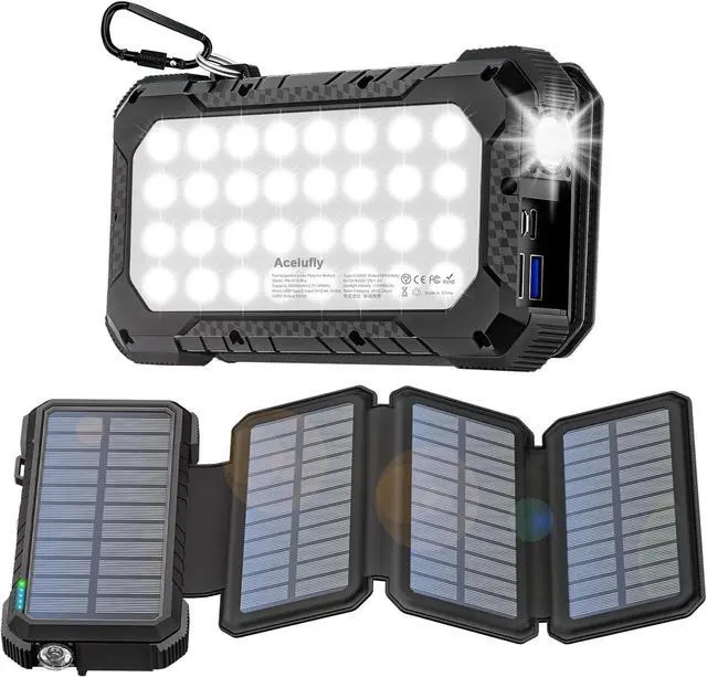 Main image of Solar Charger Power Bank 26800mAh Portable Charger QC3.0 Fast Charger Built-in LED Flashlight (SOS) and Camping Light Outdoor Power Bank with Compass for All Mobile Phones and Electronic Devices