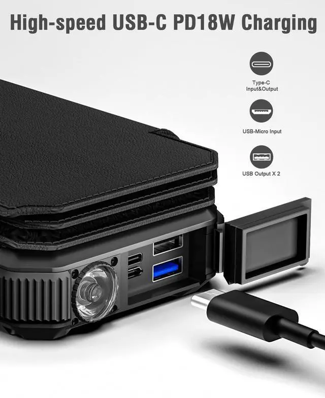 Alt view image 4 of 6 - Solar Charger Power Bank 26800mAh Portable Charger QC3.0 Fast Charger Built-in LED Flashlight (SOS) and Camping Light Outdoor Power Bank with Compass for All Mobile Phones and Electronic Devices