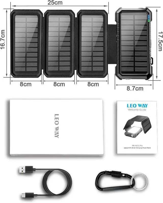 Alt view image 6 of 6 - Solar Charger Power Bank 26800mAh Portable Charger QC3.0 Fast Charger Built-in LED Flashlight (SOS) and Camping Light Outdoor Power Bank with Compass for All Mobile Phones and Electronic Devices