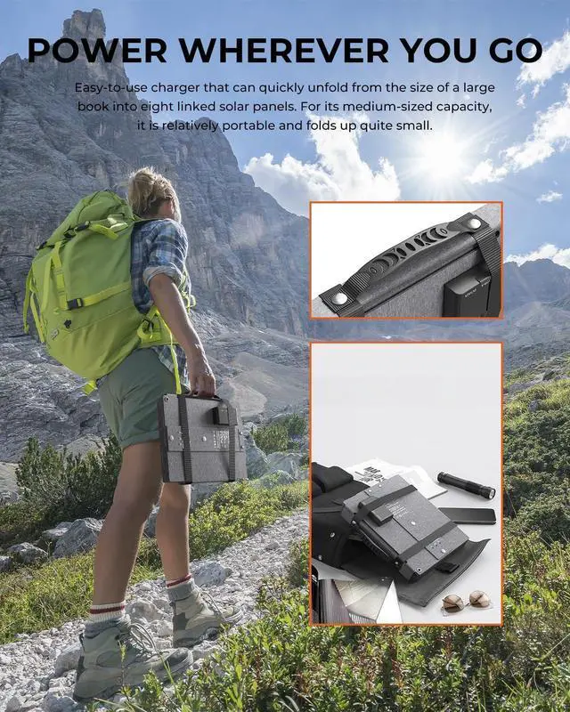 Alt view image 4 of 7 - 60W Portable Compact Solar Panel with PD 45W USB-C and 3 USB Ports 28W Solar Charger(5V/4.8A Max)