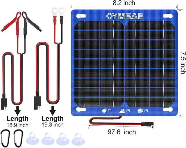 Alt view image 2 of 7 - 7.5W 12V Solar Panel Battery Charger Portable Waterproof Power Trickle Battery Charger & Maintainer for Car Boat Automotive RV with Cigarette Lighter Plug & Alligator Clip