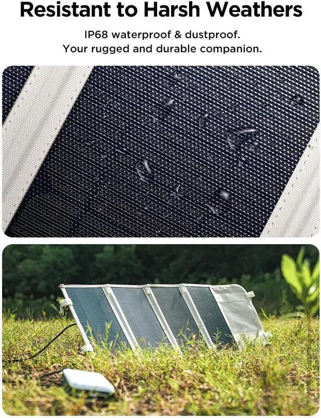 Alt view image 4 of 7 - Litheli Portable Solar Panel with Bag 24W Mini Power Generation Charger for Phone & U20 Battery Foldable Lightweight USB-A and USB-C Ports Adjustable Stands (4-Panel)