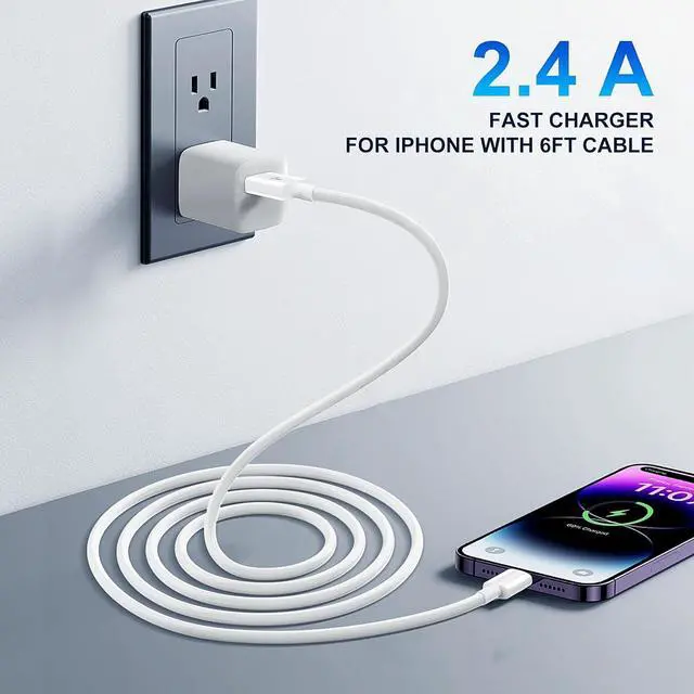 Alt view image 2 of 7 - iPhone Lightning Cable 6FT [ MFi Certified] iPhone Cable Fast Charging Cord for iPhone 14 13 12 11 Pro Max XS XR X 8 7 6 Plus SE and More