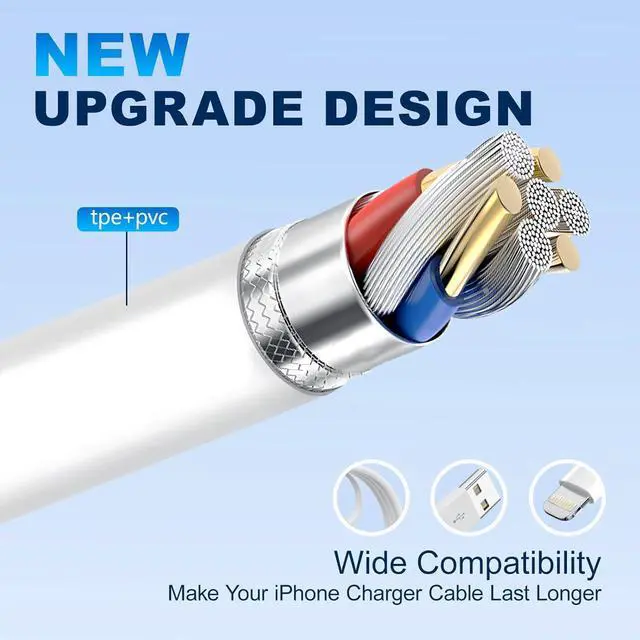 Alt view image 4 of 7 - iPhone Lightning Cable 6FT [ MFi Certified] iPhone Cable Fast Charging Cord for iPhone 14 13 12 11 Pro Max XS XR X 8 7 6 Plus SE and More