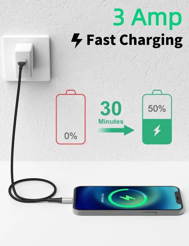 Alt view image 2 of 7 - 2FT USB C to Lightning Cable Short 3Pack iPhone Charging Cable USB C Braided 2 Foot Type C to Lightning Cable PD Fast Charging for  iPhone 14 13 12 11 Pro Max Mini 10 8 7 Plus XR XS SE AirPods