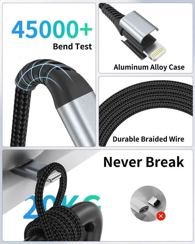 Alt view image 5 of 7 - 2FT USB C to Lightning Cable Short 3Pack iPhone Charging Cable USB C Braided 2 Foot Type C to Lightning Cable PD Fast Charging for  iPhone 14 13 12 11 Pro Max Mini 10 8 7 Plus XR XS SE AirPods