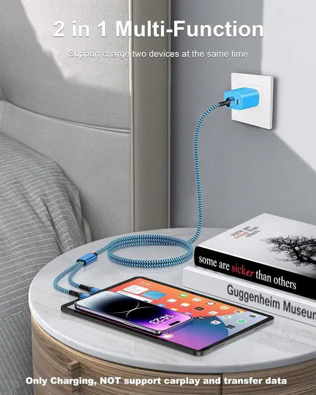 Alt view image 4 of 7 - Multi Charging Cable USB to USB C and Lightning Cable 4ft Braided 2 in 1 Fast USB Cable with Type C/Lighting Port for iPhone 16 Pro Max 15 14 13 iPad Multiple Phone Charger Cord-Not Support CarPlay