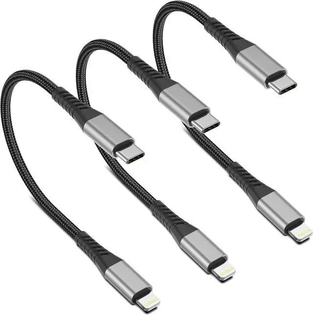 Main image of 6 inch USB C to Lightning Cable Short 3-Pack Braided Type C Lightning Cable PD Fast Charging MFi Certified 0.5ft iPhone Charging Cord for  iPhone 14 13 12 11 Pro Max Xs Plus iPad Air Black