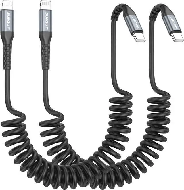 Main image of USB C to Lightning Cable [1.3FT-3FT] 2 Pack MFi Certified Coiled USB-C to Lightning Cable for Car iPhone Charger Cord Compatible with iPhone 14/13/12/11 Pro Max Mini X XS XR SE iPad/Carplay