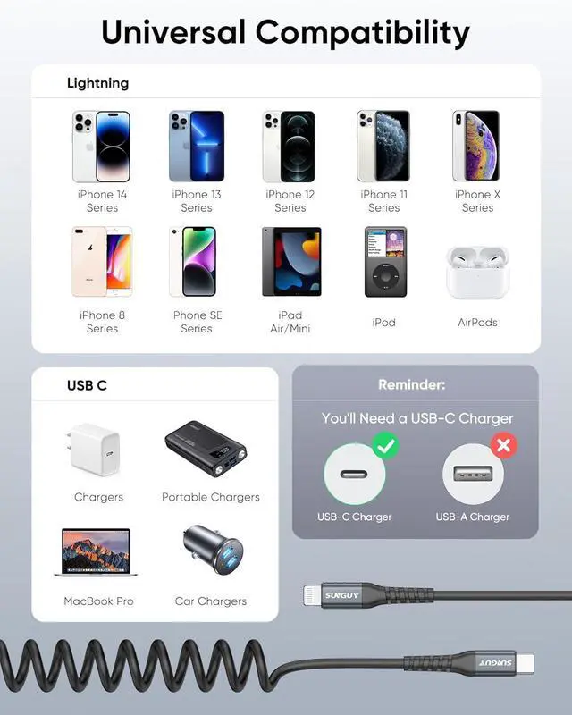 Alt view image 7 of 7 - USB C to Lightning Cable [1.3FT-3FT] 2 Pack MFi Certified Coiled USB-C to Lightning Cable for Car iPhone Charger Cord Compatible with iPhone 14/13/12/11 Pro Max Mini X XS XR SE iPad/Carplay