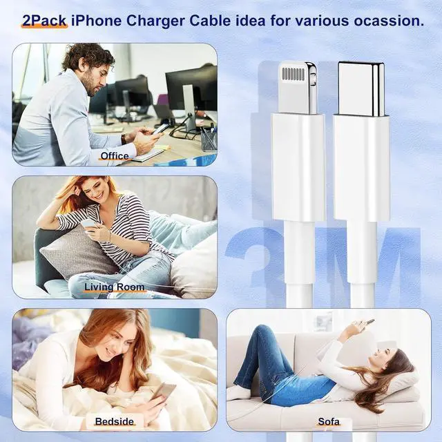 Alt view image 7 of 7 - USB C to Lightning Cable 10ft for  Certified 2Pack iPhone Fast Charger Cable Type C Port Support Long  Charging Cord 10 Foot for iPhone 14 Pro Max/13 Pro/13/12 mini/11/X/XS/8/7 Plus/iPad