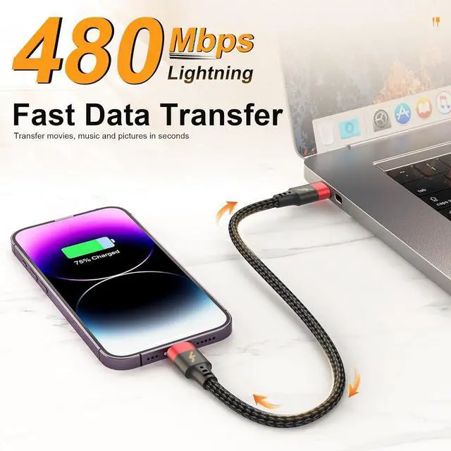 Alt view image 3 of 7 - 6 Inch Type C to Lightning Cable Braided 0.5ft iPhone USB C Cord [MFi Certified] 2 Pack Short Lightning to USBC Cable for iPhone 14/13/12/11 iPad mini