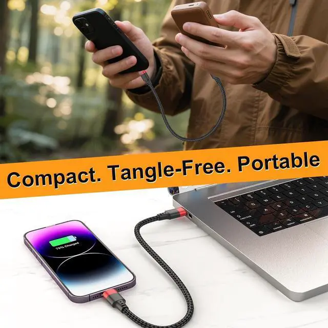 Alt view image 5 of 7 - 6 Inch Type C to Lightning Cable Braided 0.5ft iPhone USB C Cord [MFi Certified] 2 Pack Short Lightning to USBC Cable for iPhone 14/13/12/11 iPad mini