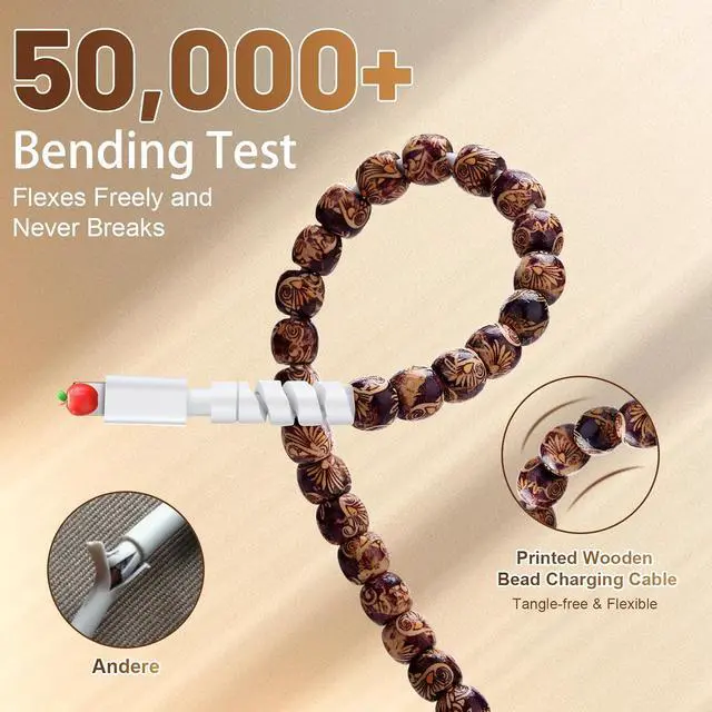 Alt view image 2 of 7 - for iPhone Charging Cord 3.3FT Cute Beaded Phone Charger Cable [MFi Certified] 66W Fast Charger Cord USB A Charging Cable for iPhone 14 13 12 11 Pro Max 8 7 6 Plus iPad Pro/Air/Mini Wooden