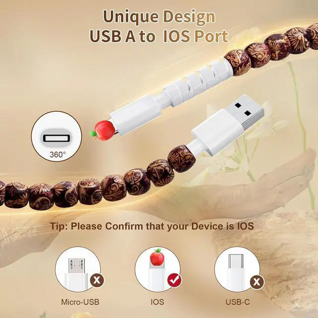 Alt view image 3 of 7 - for iPhone Charging Cord 3.3FT Cute Beaded Phone Charger Cable [MFi Certified] 66W Fast Charger Cord USB A Charging Cable for iPhone 14 13 12 11 Pro Max 8 7 6 Plus iPad Pro/Air/Mini Wooden