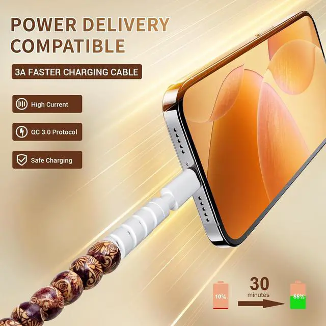 Alt view image 6 of 7 - for iPhone Charging Cord 3.3FT Cute Beaded Phone Charger Cable [MFi Certified] 66W Fast Charger Cord USB A Charging Cable for iPhone 14 13 12 11 Pro Max 8 7 6 Plus iPad Pro/Air/Mini Wooden