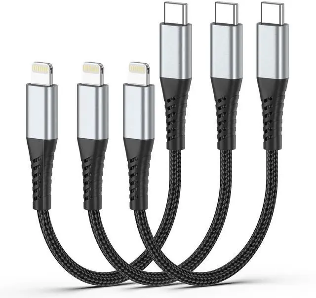Main image of 6 inch USB C to Lightning Cable Short 3Pack USB C iPhone Charger Cord Braided 0.5FT Type C to Lightning Cable PD Fast Charging for  iPhone 14 13 12 11 Pro Max Mini 10 8 7 Plus XR XS SE AirPods