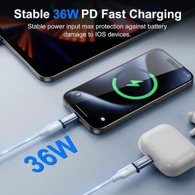 Alt view image 4 of 7 - [ MFi Certified] USB C to Lightning Adapter | 36W PD Fast Charging | Compatible with iPhone 14/13/12/11/X/8/7/6/5S/Se Series iPad Pro iPod Nano | Type C to Lightning Adapter - 3 Pack