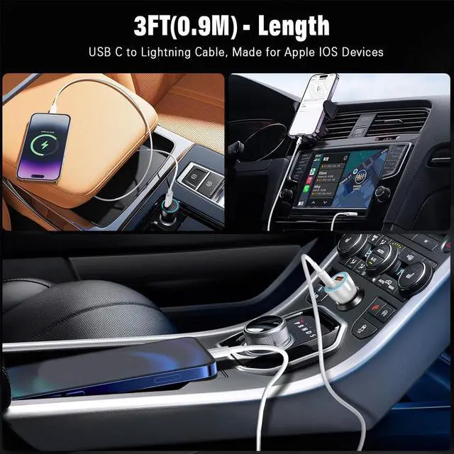 Alt view image 2 of 7 - USB C to Lightning Cable  Carplay Cable 3FT Car iPhone Charger Fast Charging Cord for iPhone 14 13 12 11 Pro Max XR XS X 8 Plus Car Charging Cord