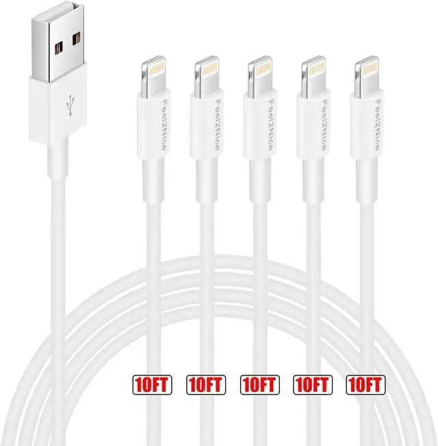 Alt view image 3 of 7 - [ MFi Certified ] 5Pack 10ft iPhone Charger Cable Long Lightning Cable 10 Foot High Fast 10 Feet iPhone Charging Cable Cord Connector for iPhone 12 Mini 12 Pro Max 11 Pro MAX XS Xr X 6 AirPods