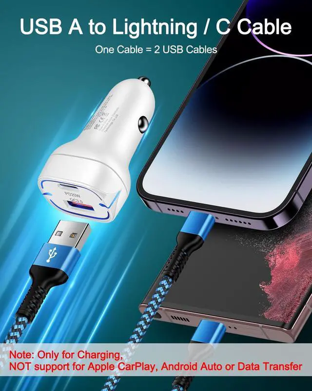 Alt view image 5 of 7 - Multi Charging Cable 2-in-1 4FT Long Multiple Charger Cord USB to Lightning & Type C Port  and Android Braided Charging Wire for iPhone 16 15 Pro Max 14 13 12 8Plus iPad Air/mini Galaxy Pixel