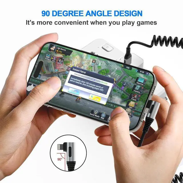 Alt view image 3 of 7 - 90 Degree Coiled Lightning Cable 2 Pack iPhone Charger Cable for  Carplay [MFi Certified] USB Fast Charging Coiled Lightning Cable Right Angle Compatible with iPhone/iPad/iPod/Car