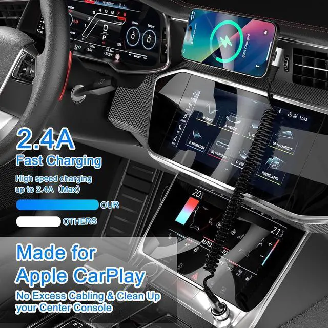 Alt view image 5 of 7 - 90 Degree Coiled Lightning Cable 2 Pack iPhone Charger Cable for  Carplay [MFi Certified] USB Fast Charging Coiled Lightning Cable Right Angle Compatible with iPhone/iPad/iPod/Car