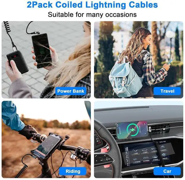 Alt view image 7 of 7 - 90 Degree Coiled Lightning Cable 2 Pack iPhone Charger Cable for  Carplay [MFi Certified] USB Fast Charging Coiled Lightning Cable Right Angle Compatible with iPhone/iPad/iPod/Car