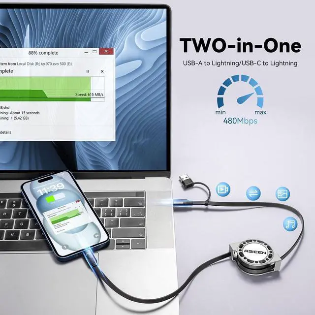 Alt view image 3 of 7 - 3-in-1 Retractable Charging Cable USB C Lightning Adapter USB A/C to Lightning Cable 27W PD [Fast Charging & Data Sync] Multiple Charger for iPhone 14 13 12 11 Xs X SE 8 7 6 5s Plus iPad iPod
