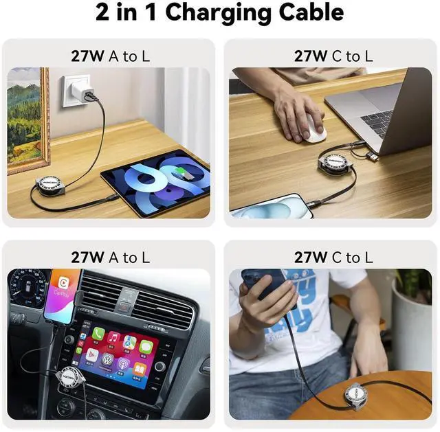 Alt view image 5 of 7 - 3-in-1 Retractable Charging Cable USB C Lightning Adapter USB A/C to Lightning Cable 27W PD [Fast Charging & Data Sync] Multiple Charger for iPhone 14 13 12 11 Xs X SE 8 7 6 5s Plus iPad iPod