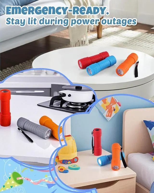 Alt view image 7 of 7 - EverBrite 9-LED Flashlight 6-Pack Impact Handheld Torch Assorted Colors with Lanyard 3AAA Battery Included (Hurricane Supplies, Camping, Hiking, Emergency, Hunting)