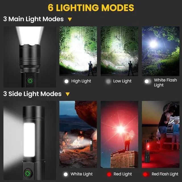 Alt view image 3 of 7 - Rechargeable Flashlights High Lumens 90000LM Super Bright Flash Light with 6 Modes Adjustable Powerful Handheld LED Flashlight for Home Camping