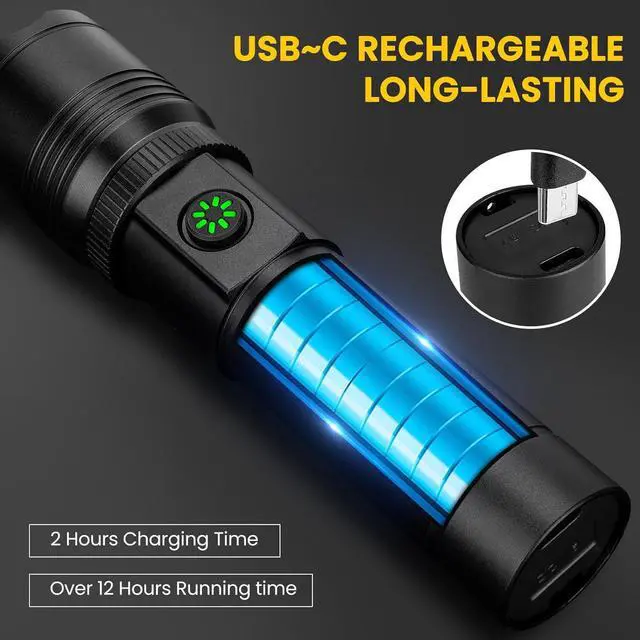 Alt view image 5 of 7 - Rechargeable Flashlights High Lumens 90000LM Super Bright Flash Light with 6 Modes Adjustable Powerful Handheld LED Flashlight for Home Camping