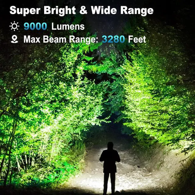 Alt view image 2 of 7 - 3 Pack Rechargeable Flashlights 9000 High Lumens Super Bright LED Flash Light with 3 Light Modes High Power Flashlight with Charging Cables IPX7 Waterproof for Camping Outdoor Home