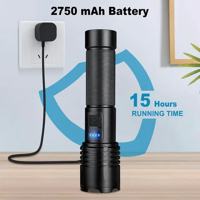 Alt view image 4 of 7 - 3 Pack Rechargeable Flashlights 9000 High Lumens Super Bright LED Flash Light with 3 Light Modes High Power Flashlight with Charging Cables IPX7 Waterproof for Camping Outdoor Home