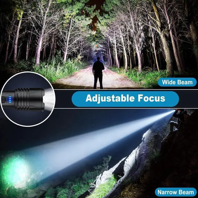 Alt view image 5 of 7 - 3 Pack Rechargeable Flashlights 9000 High Lumens Super Bright LED Flash Light with 3 Light Modes High Power Flashlight with Charging Cables IPX7 Waterproof for Camping Outdoor Home