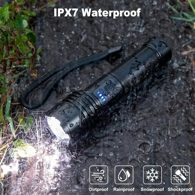 Alt view image 7 of 7 - 3 Pack Rechargeable Flashlights 9000 High Lumens Super Bright LED Flash Light with 3 Light Modes High Power Flashlight with Charging Cables IPX7 Waterproof for Camping Outdoor Home