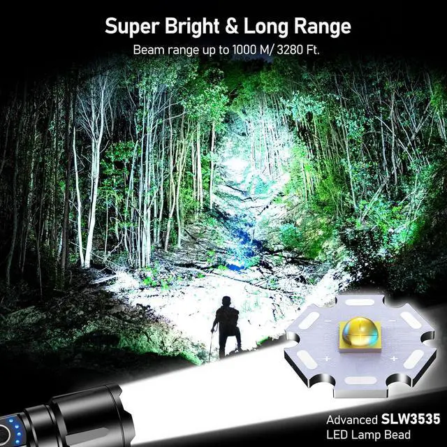 Alt view image 2 of 7 - Rechargeable Flashlight High Lumens Super Bright LED Powerful Tactical Torch - 5 Light Modes Zoomable Long Lasting Waterproof Handheld Flash Light for Emergency Camping Hiking