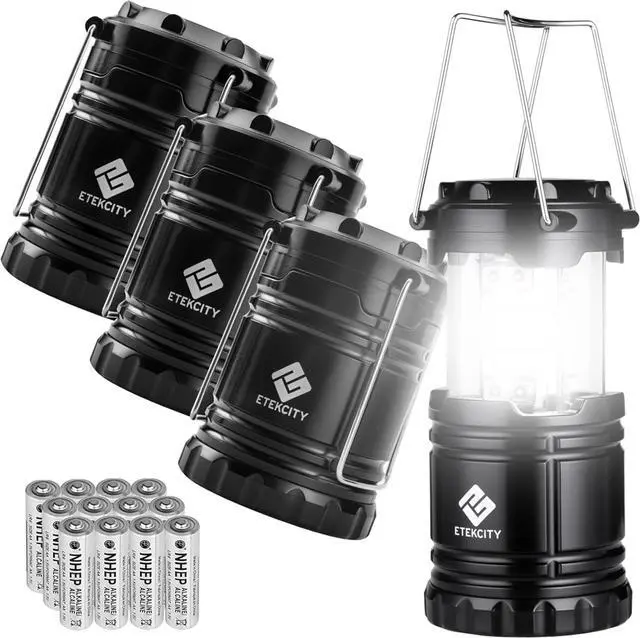 Camping Lanterns for Power Outages 4 Pack Flashlight for Camping Essentials Survival Kit and Gear Hurricane Preparedness Items Emergency Led Battery Operated Lights Black