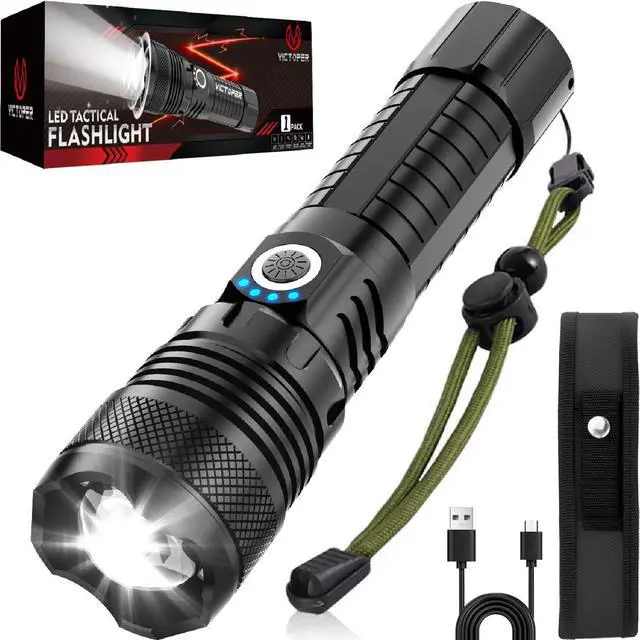 Main image of LED Flashlights High Powered High Lumens Super Bright Tactical Flashlight Rechargeable 5 Modes Zoomable Waterproof Flash Lights for Emergency Outdoor Home Camping Hiking