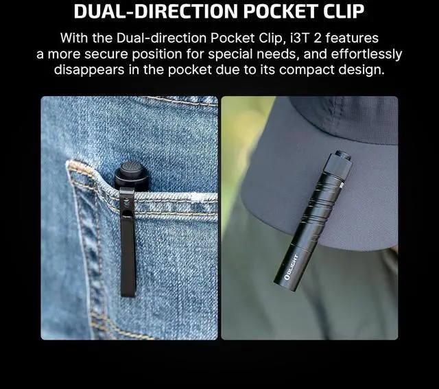 Alt view image 6 of 7 - I3T 2 EOS Pocket EDC Flashlight 200 Lumens Compact Bright Handheld Flash Lights Dual-Output Tail Switch with AAA Battery and Two-Way Pocket Clip for Camping and Hiking (Black)