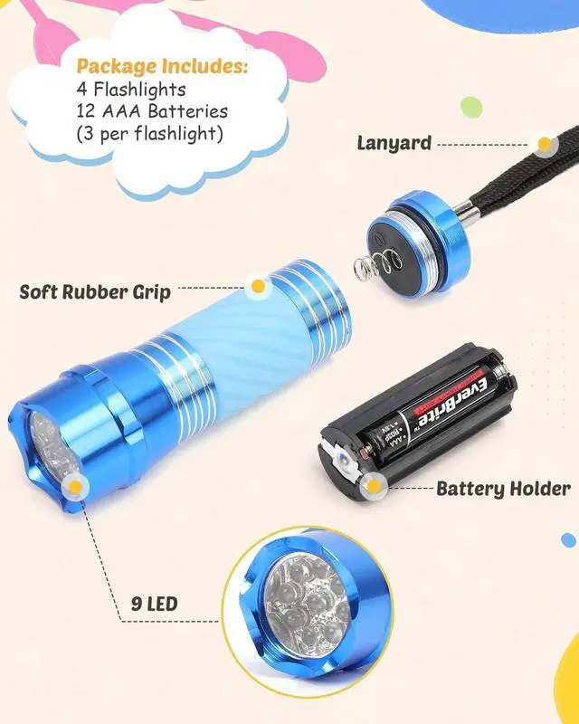 Alt view image 2 of 7 - 4-Pack Mini LED Aluminum Flashlight Party Favors Colors Assorted for Hurricane Supplies with Handle Glow in Dark